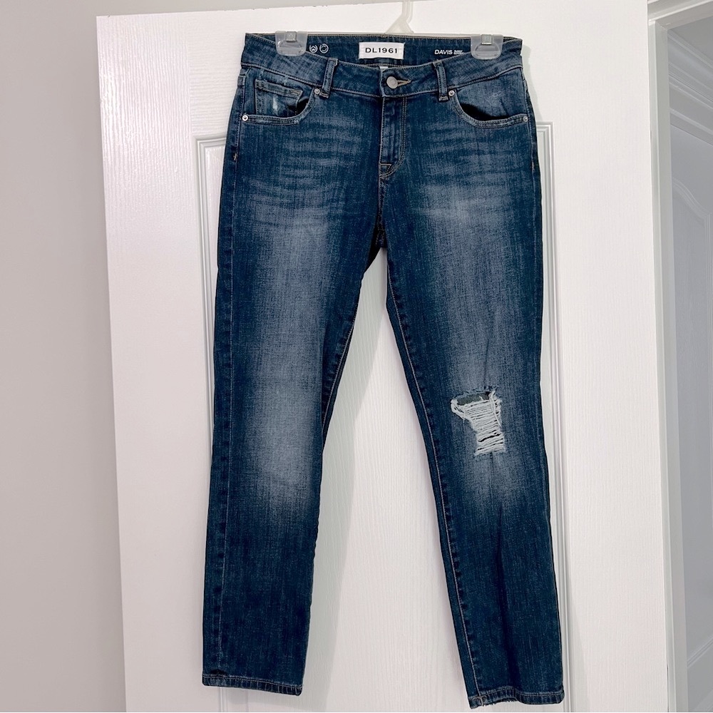 DL1961 Davis Skinny Boyfriend Ankle Cropped Dark Wash Jeans